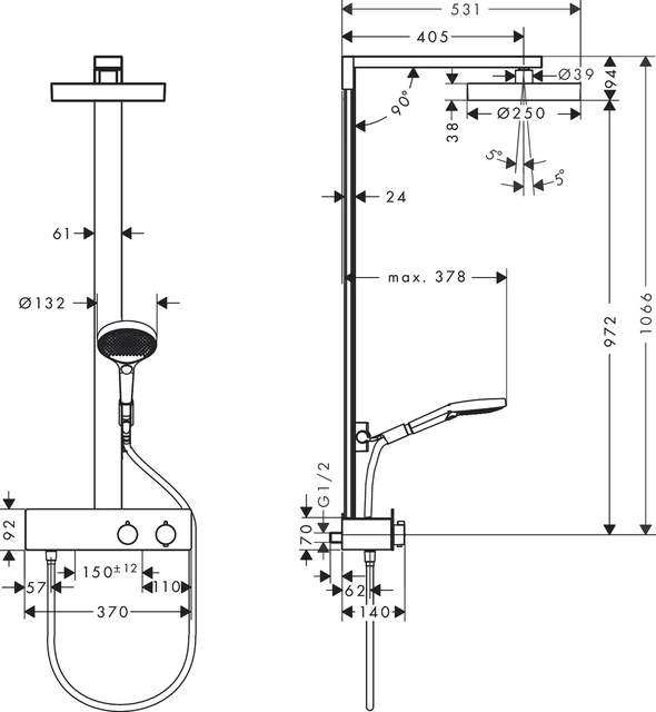 Hansgrohe Rainfinity Showerpipe Ø260 cm, 1 stråletype, Sort Matt 