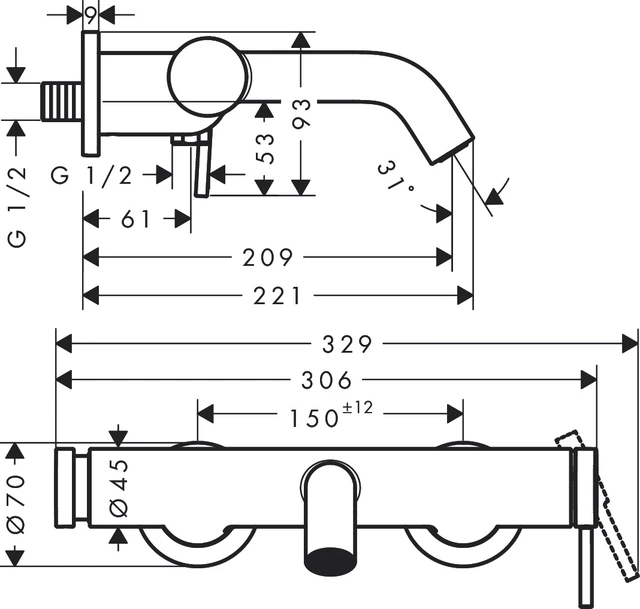 Hansgrohe Tecturis S Kar-/Dusjarmatur Sort Matt 