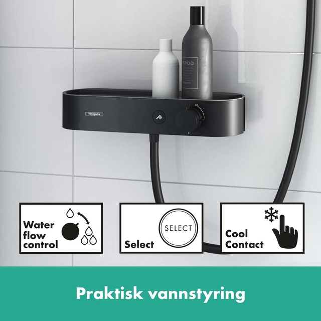 Hansgrohe WallStoris Dusjpakke 3 stråletyper, med termostat, Sort Matt 