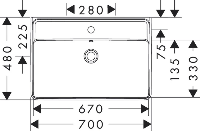 Hansgrohe Xanuia Q Vegghengt Servant 70x48 cm, m/1 bl.hull, m/ol, Hvit 