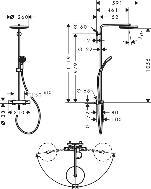 Hansgrohe Pulsify S Puro Showerpipe Ø260 mm, 1 stråletype, Krom 