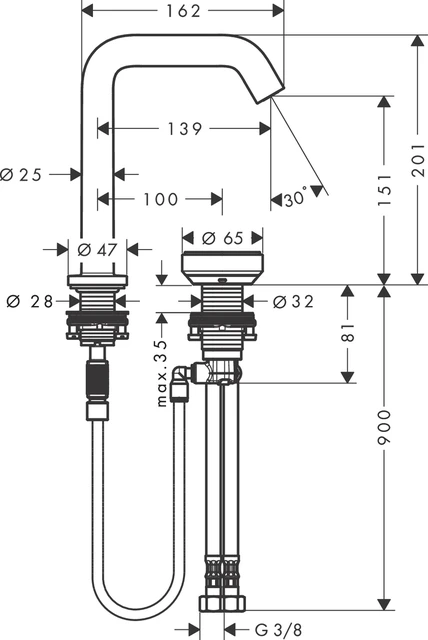 Hansgrohe Tecturis S Servantarmatur Med bunnventil, Krom 