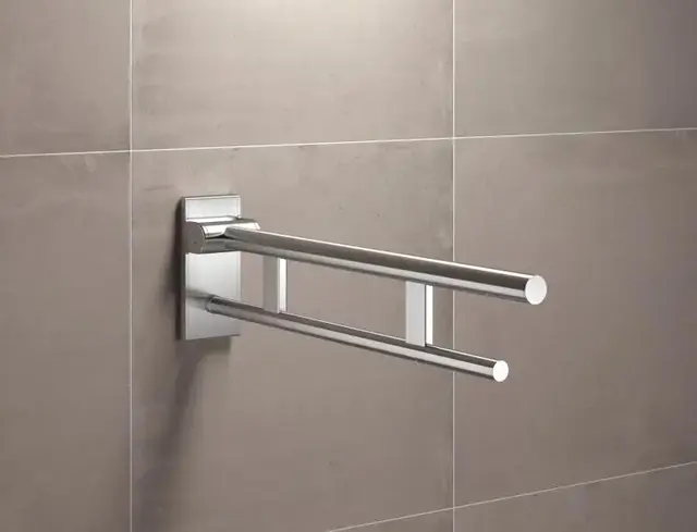 HEWI Duo støttehåndtak til toalett 600 mm, børstet stål 