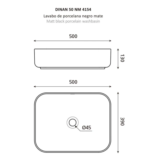 Bathco Dinan Toppmontert Servant 50x39 cm, uten overløp, Sort Matt 