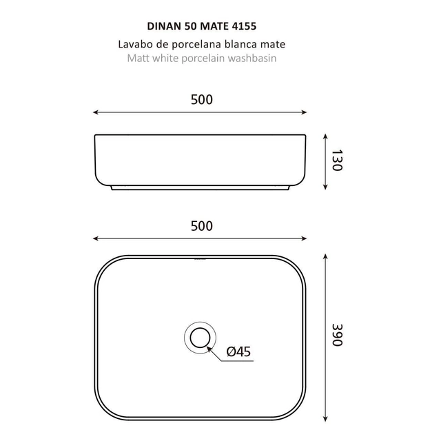 Bathco Dinan Toppmontert Servant 50x39 cm, uten overløp, Hvit Matt 