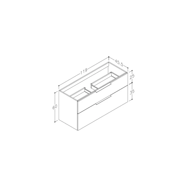 Korsbakken BIG Underskap, 2 skuffer 119x45,5x60 cm, Brun Eik 