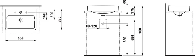 Laufen Pro S Toppmontert servant 55x38 cm, u/bl.hull, Hvit 