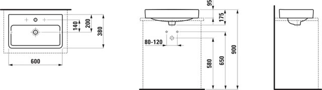 Laufen Pro S Toppmontert servant 60x38 cm, u/bl.hull, Hvit 