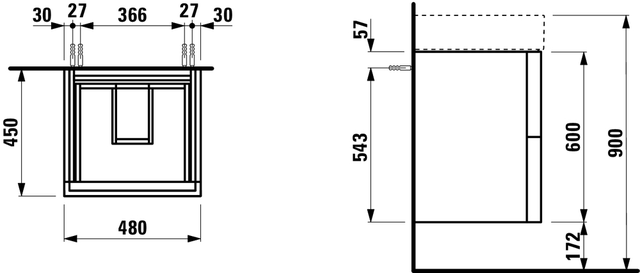 Laufen Kartell Servantskap med 2 skuffer 480x600 mm, Skifergrå 