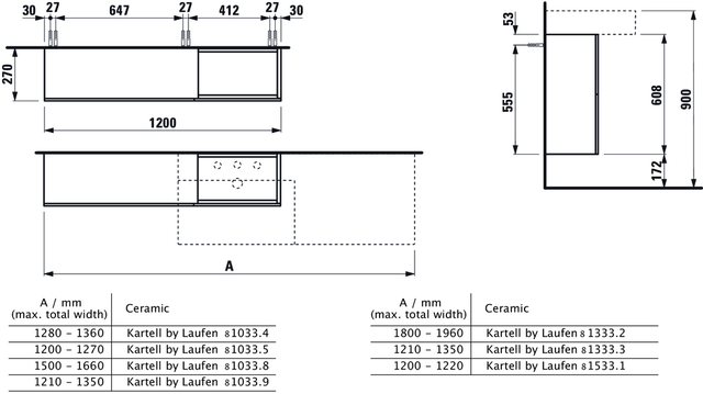 Laufen Kartell Sidebord med 1 dør 1200x610 mm, Mustang Gul 