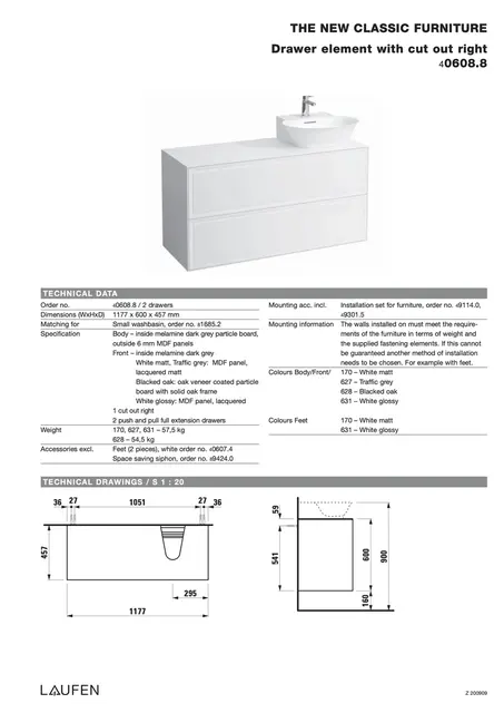 Laufen The New Classic Servantskap 1175x455 mm, m/topp, Trafikkgrå 