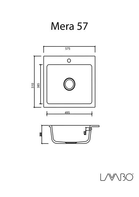 Lavabo Mera 57 Kjøkkenvask 575x510x200 mm, Hvit 