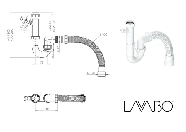 Lavabo A2 - Flex vannlås Hvit 