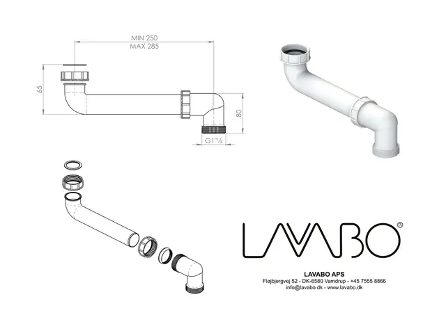 Lavabo B2 plassbesparende rør 90 gr , Hvit 