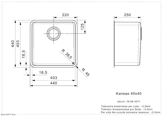 Reginox Kansas Kjøkkenvask 540x440x250 mm, Rustfritt stål 