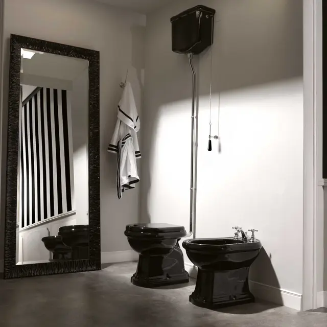 Lavabo Retro HIGH Toalett 445x705 mm, Krom rør/S-lås, Blank Sort 