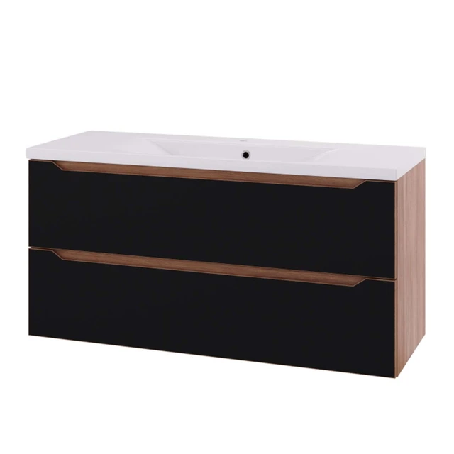 Linn Bad Emma Servantskap, 2 Skuffer 120x45,7x28,5 cm, Venstre, Sort/Eik 