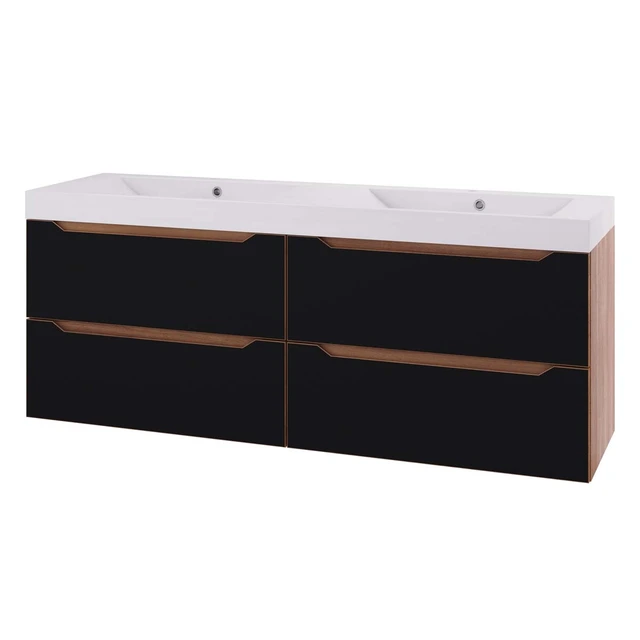 Linn Bad Emma Servantskap, 2 Skuffer 120x45,7x28,5 cm, Venstre, Sort/Eik 