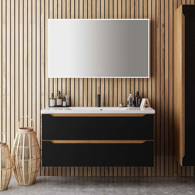 Linn Bad Emma Servantskap, 2 Skuffer 120x45,7x28,5 cm, Venstre, Sort/Eik 