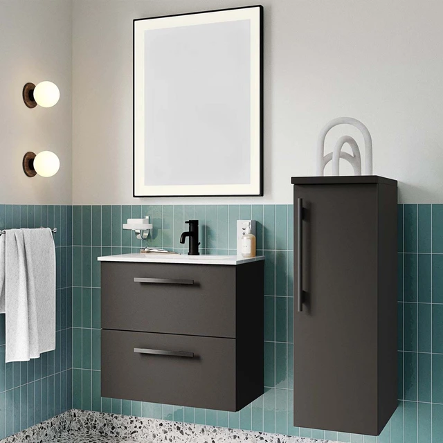 Linn Bad Ingrid Smal Servantskap 80x34,6x57 cm, Senter, Hvit Matt 