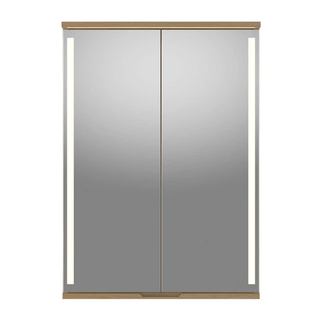 Linn Bad Sogn Speilskap med LED-Lys 60x84x18 cm, 2 dører, Eikefolie 