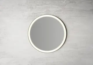 Linn Bad Hopra speil m/LED-lys Ø80 cm, med sort ramme