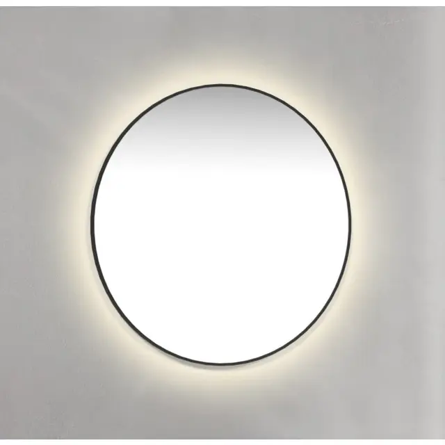 Macro Design Speil Ø700 mm, med lys, Sort Ramme 