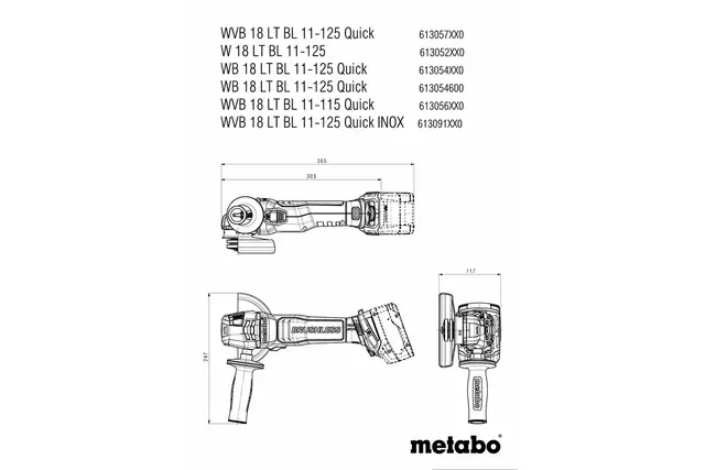 Metabo Vinkelsliper W 18 LT BL 11-125 18V, Uten batteri 