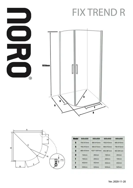 Noro Fix Trend Dusjhjørne 80x80 cm, Sølv Matt/Sotet glass 