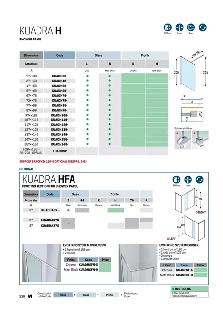 Novellini Kuadra H Dusjvegg 47-50 cm,  Sort Matt/Klart Glass 
