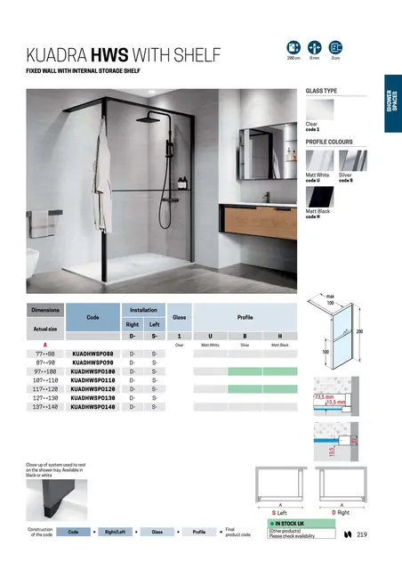 Novellini Kuadra HWS Fastvegg 130 cm, Venstre, Sort Matt/Klart Glass 