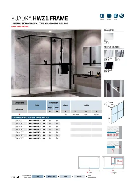 Novellini Kuadra HWZ1 Fastvegg 140 cm, Venstre, Sort Matt/Klart Glass 