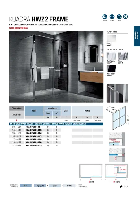 Novellini Kuadra HWZ2 Fastvegg 160 cm, Venstre, Sort Matt/Klart Glass 