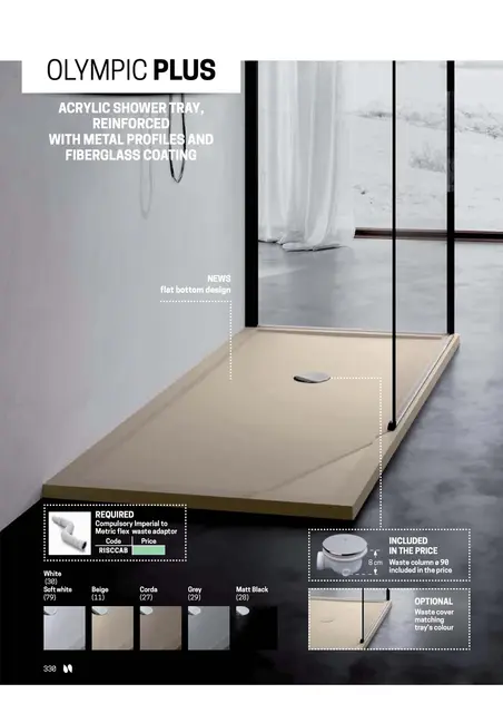 Novellini Olympic Plus Dusjkar 180x75 cm, Høyde 4,5 cm, Hvit 