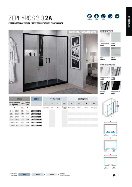 Novellini Zephyros 2.0 2A Skyvedør 146-152 cm, Hvit Matt/Klarglass 