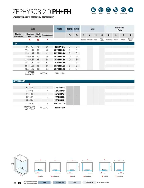 Novellini Zephyros 2.0 FH Fastfelt 87-90 cm, Krom/Klarglass 