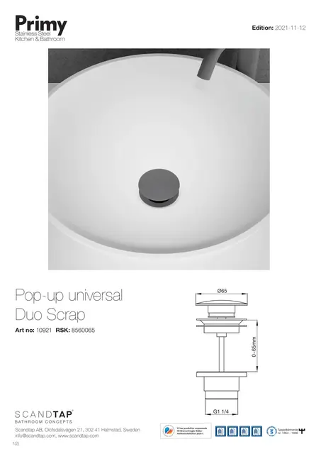 Primy Pop-up Bunnventil Universal Duo, Scrap 