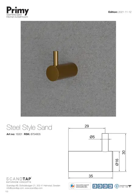 Primy Steel Style Enkel krok 35 mm, Sand 