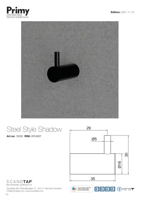 Primy Steel Style Enkel krok 35 mm, Shadow 