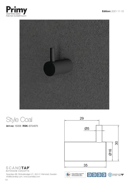 Primy Style Enkel krok 35 mm, Coal 