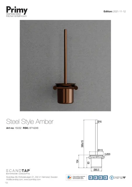 Primy Steel Style Toalettbørste Amber 