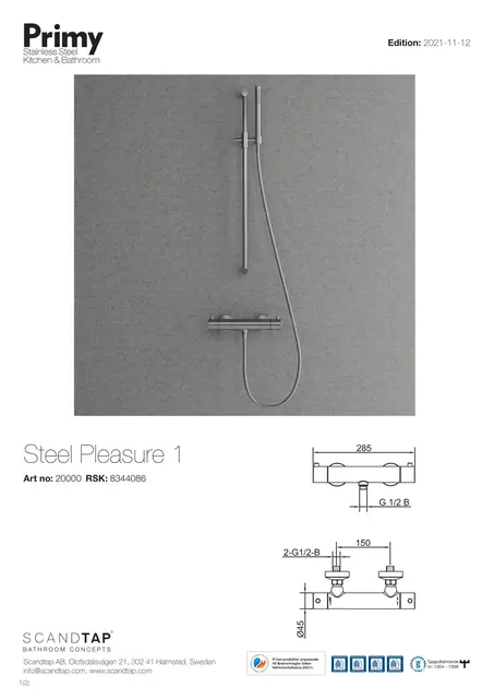Primy Steel Pleasure 1 Termostatbatteri Rustfritt Stål 