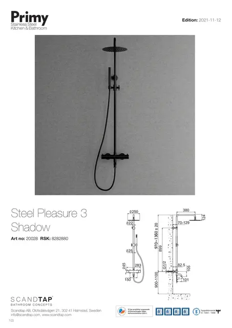 Primy Steel Pleasure 3 Takdusjsett Ø 250 mm, Shadow 