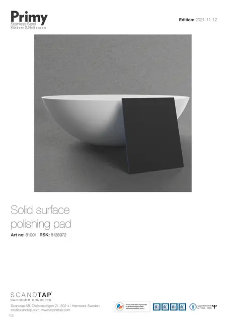 Scandtap Bathroom Concepts Solid surface Polishing pad, Sort 