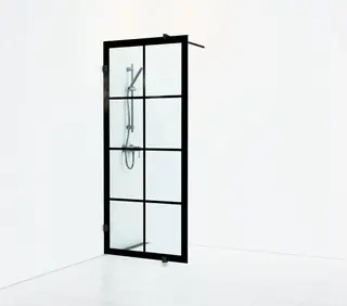 Svedbergs 180&#176; Dusjvegg, Hengslet 78 cm, Sort Matt/Klart Glass