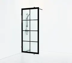 Svedbergs 180° Dusjvegg, Hengslet 88 cm, Sort Matt/Klart Glass