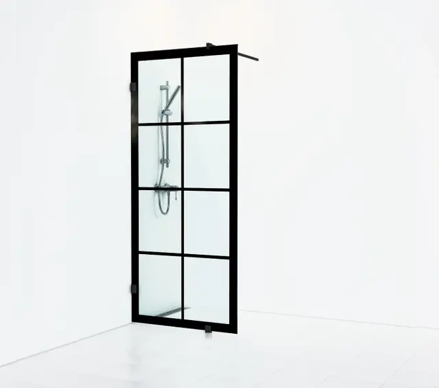 Svedbergs 180° Dusjvegg, Hengslet 88 cm, Sort Matt/Klart Glass 