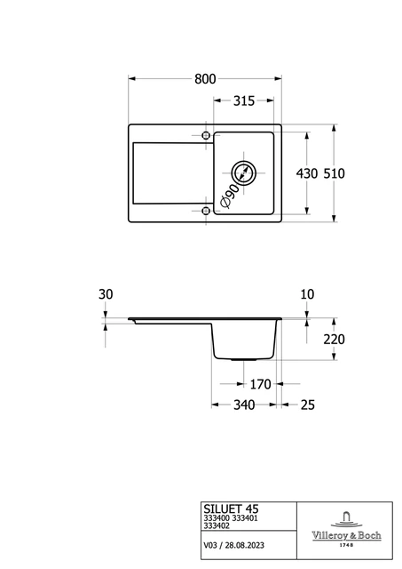 V&B Siluet 45 Kjøkkenkum 800x510 mm, u/oppl., Almond m/C+ 