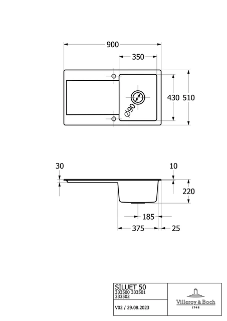 V&B Siluet 50 Kjøkkenkum 900x510 mm, u/oppl., Almond m/C+ 