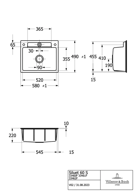 V&B Siluet 60 S Flat Kjøkkenkum 580x490 mm, u/oppl., Graphite m/C+ 